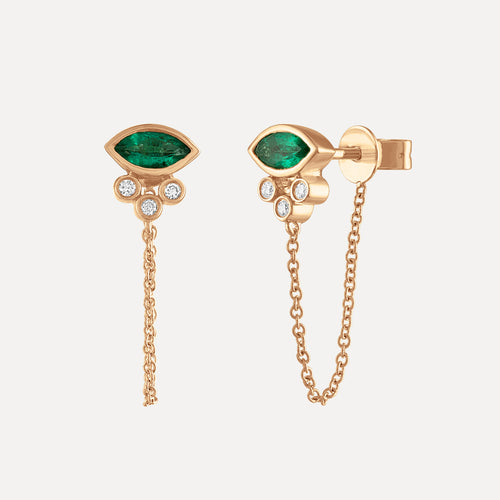 Emerald Evil Eye Chain Earrings